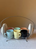 Vintage Pastel Espresso Cup & Saucer Set with Chrome Display Stand