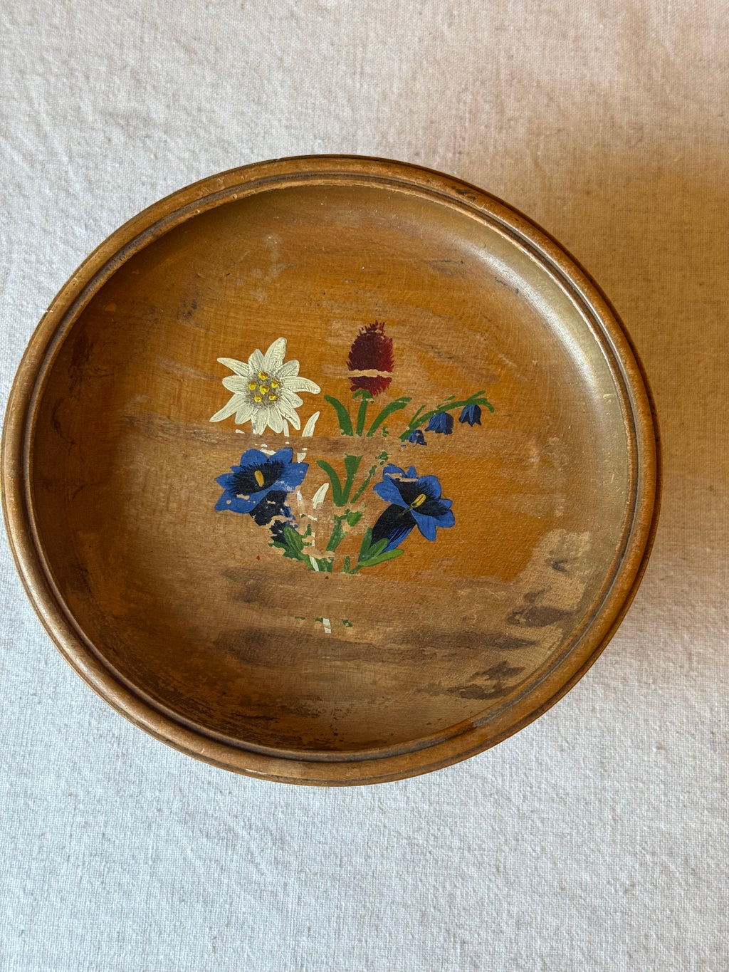 Vintage Swiss Hand-Turned Wooden Musical Pedestal Bowl.