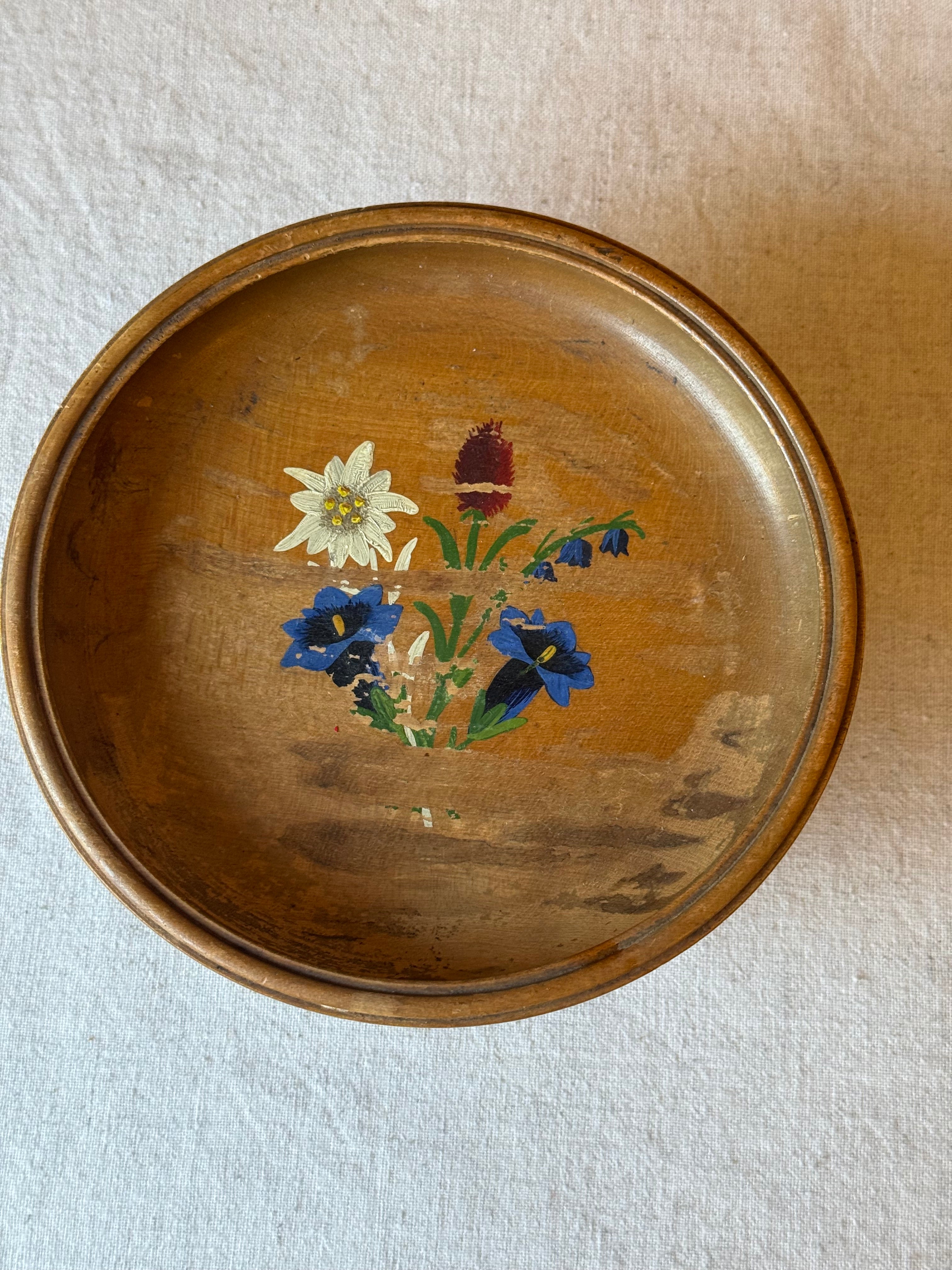 Vintage Swiss Hand-Turned Wooden Musical Pedestal Bowl.
