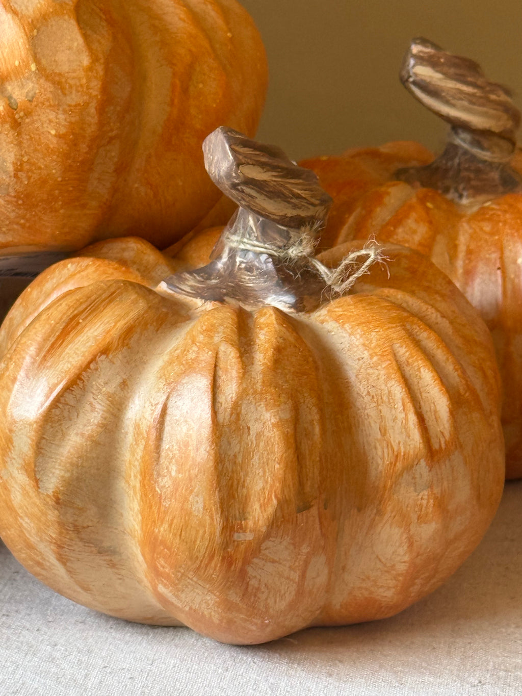 Rustic Hand-Carved Wooden Pumpkin