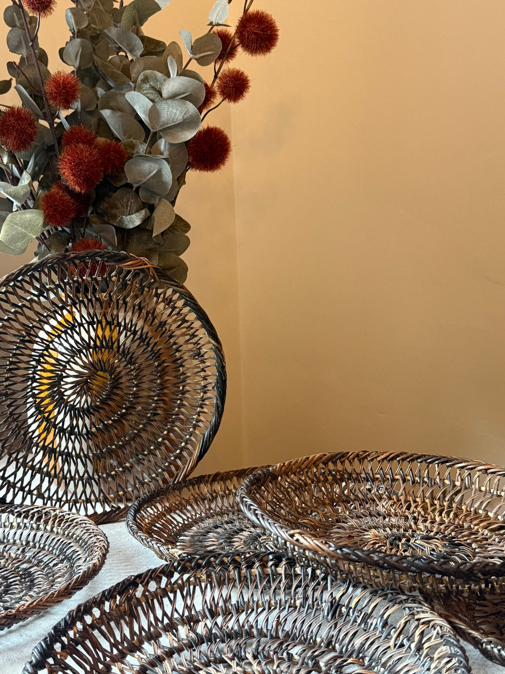 Set of 6 Handwoven Wicker Wall Display Plates