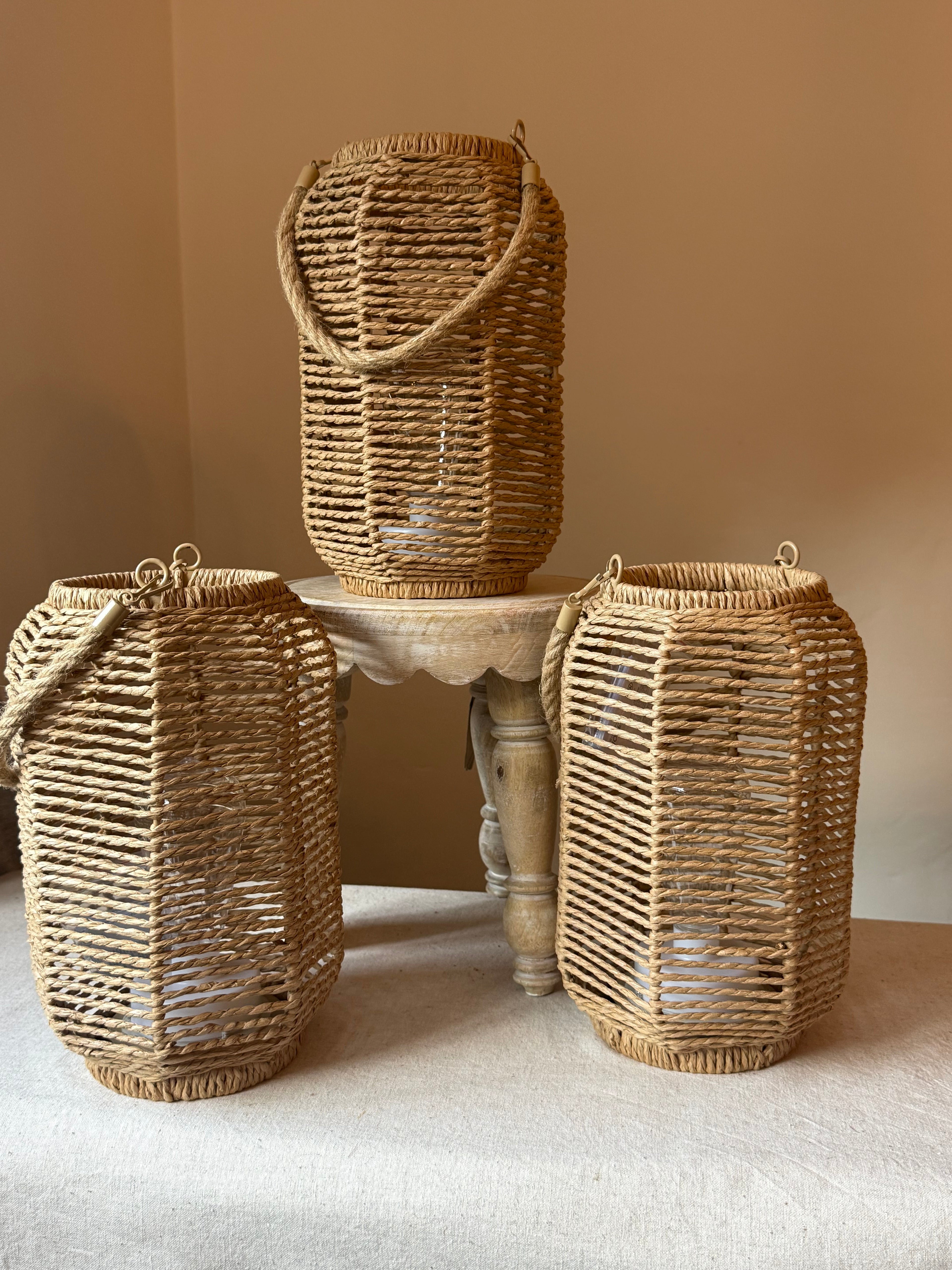 Natural Woven Battery-Operated Lantern