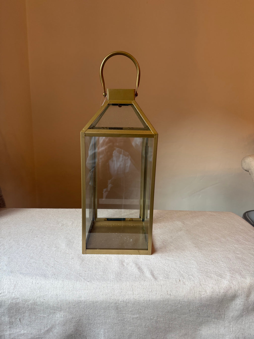 Large Antique Gold Glass Lantern