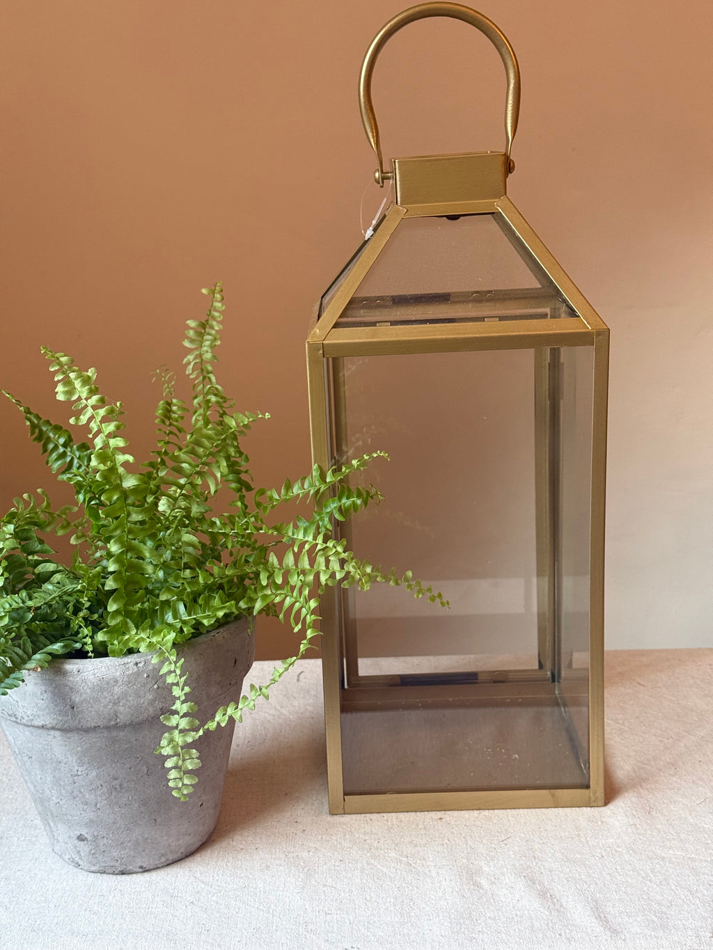 Large Antique Gold Glass Lantern