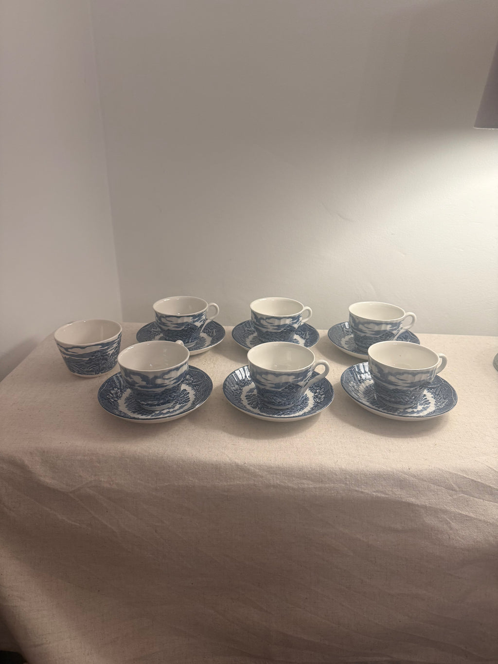 Vintage Barratts “Old Castle” Blue & White Tea Set – 13 Piece