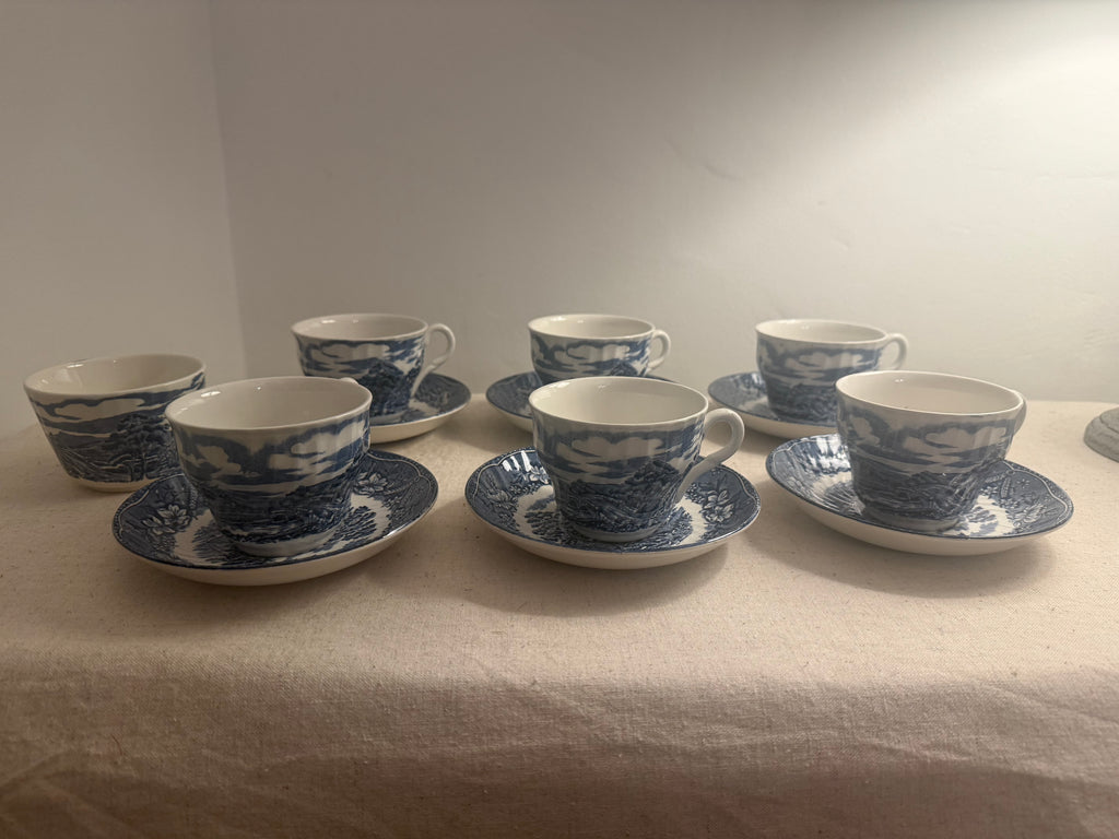 Vintage Barratts “Old Castle” Blue & White Tea Set – 13 Piece
