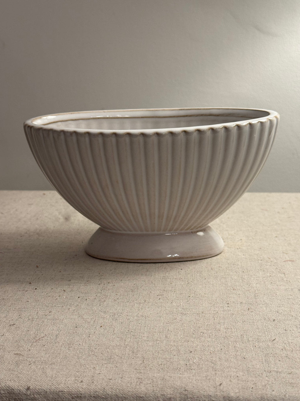 Cream Ribbed Ceramic Footed Planter | Decorative Plant Pot | 20cm