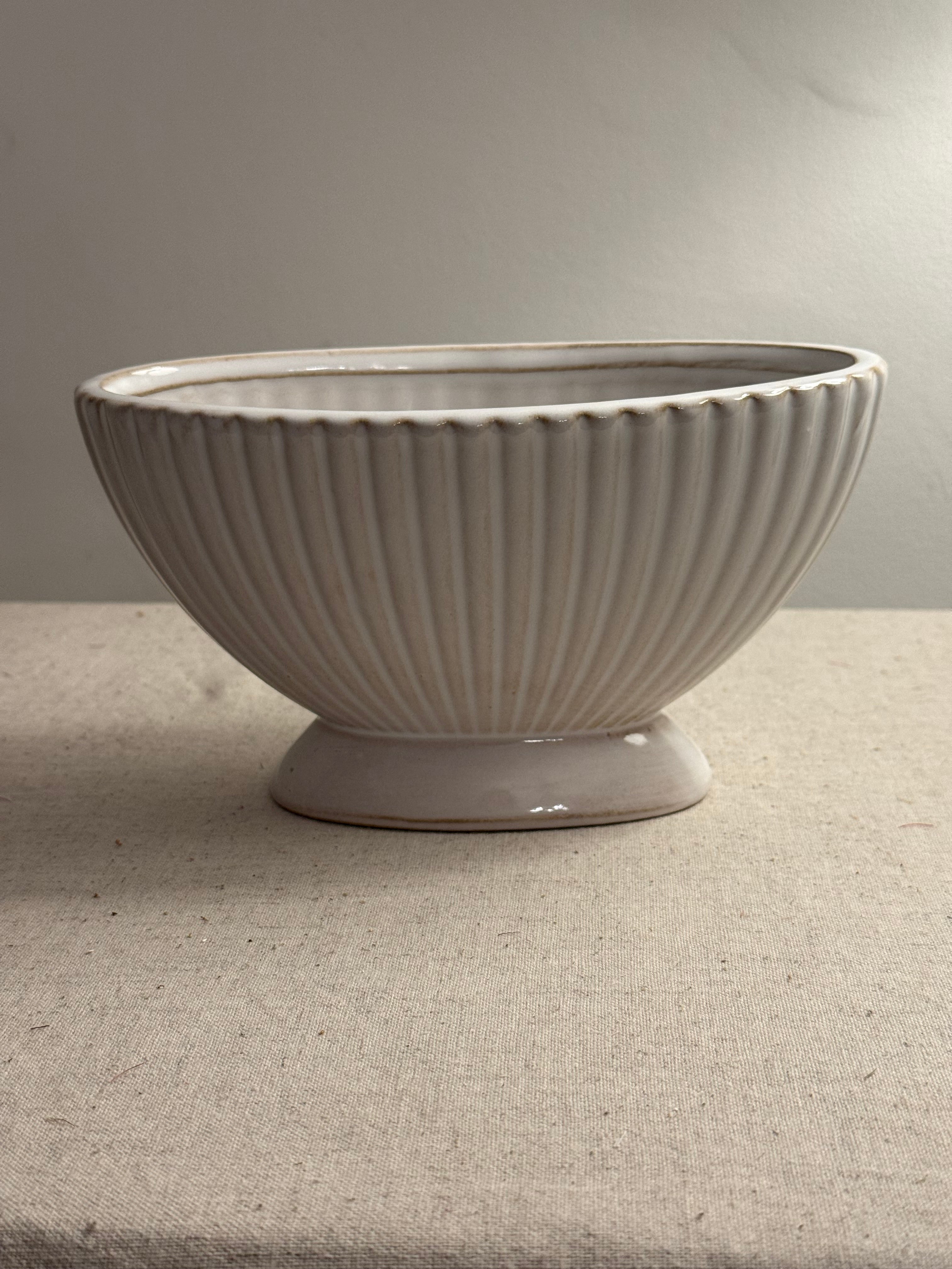 Cream Ribbed Ceramic Footed Planter | Decorative Plant Pot | 20cm