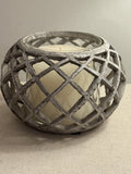 Hill Ceramic Lattice Hurricane Lantern with Glass Insert & Pillar Candle