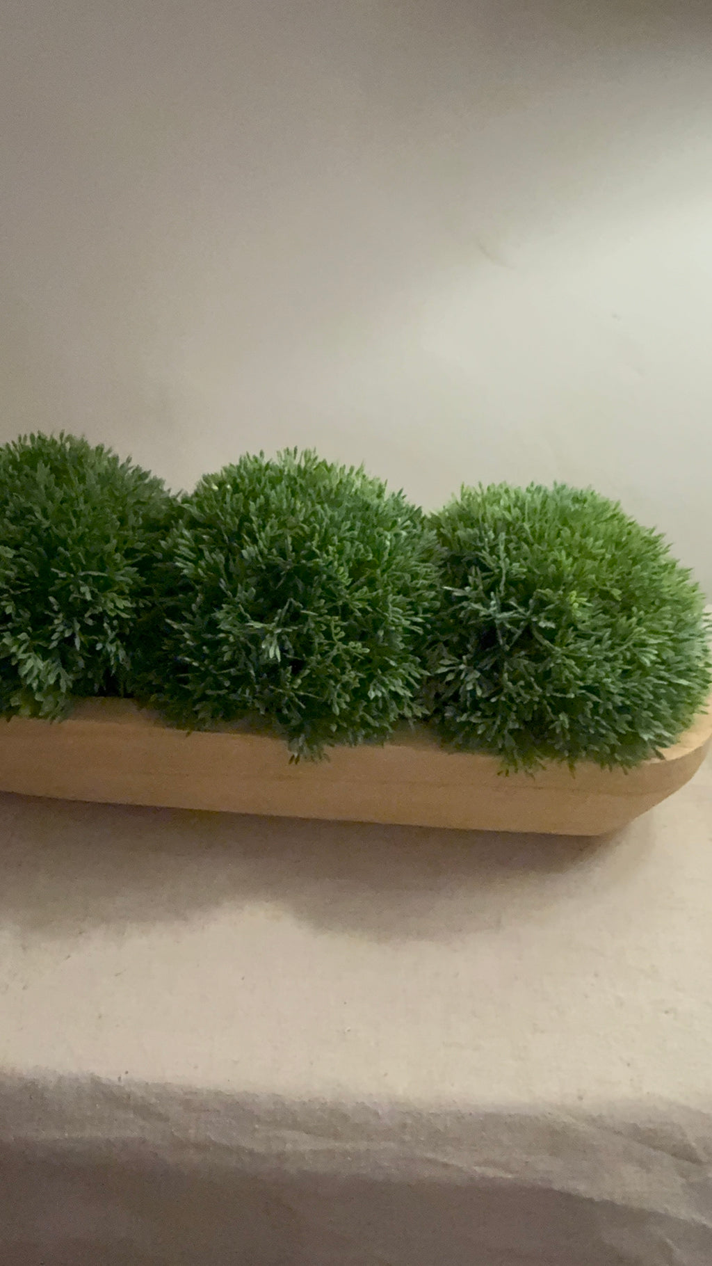 Wooden Dough Bowl with Faux Moss Ball Arrangement