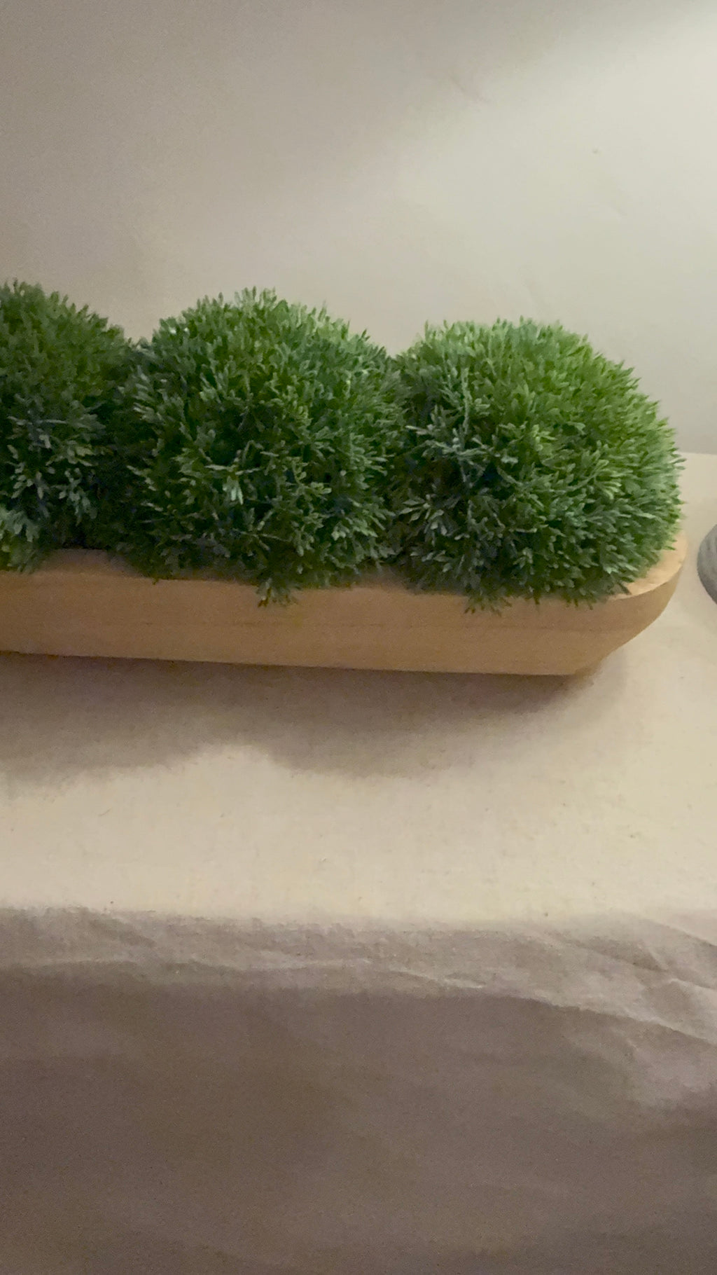 Wooden Dough Bowl with Faux Moss Ball Arrangement