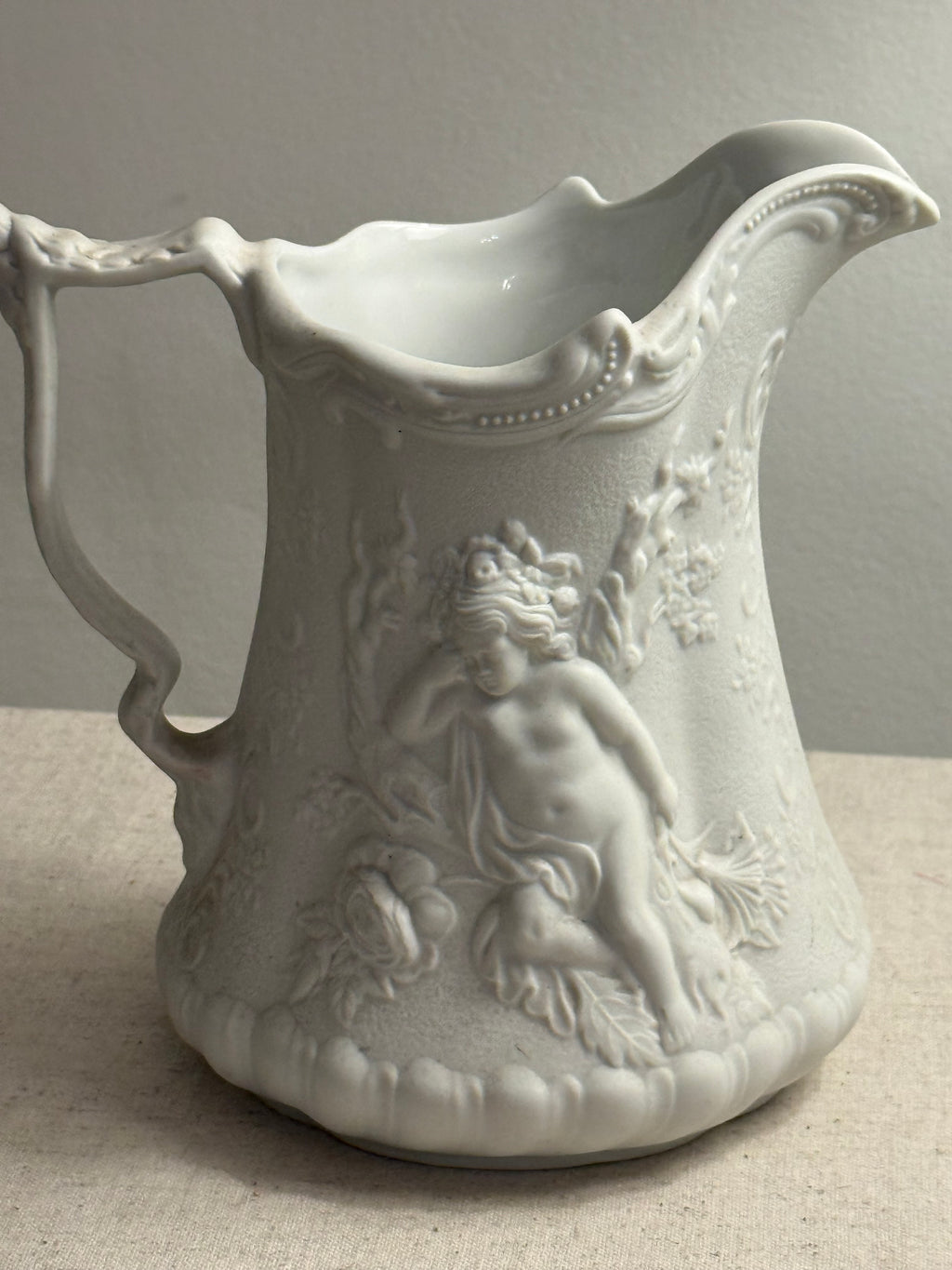 Vintage Portmeirion Parian Ware Cupid Cherub Relief Molded Jug 17cm