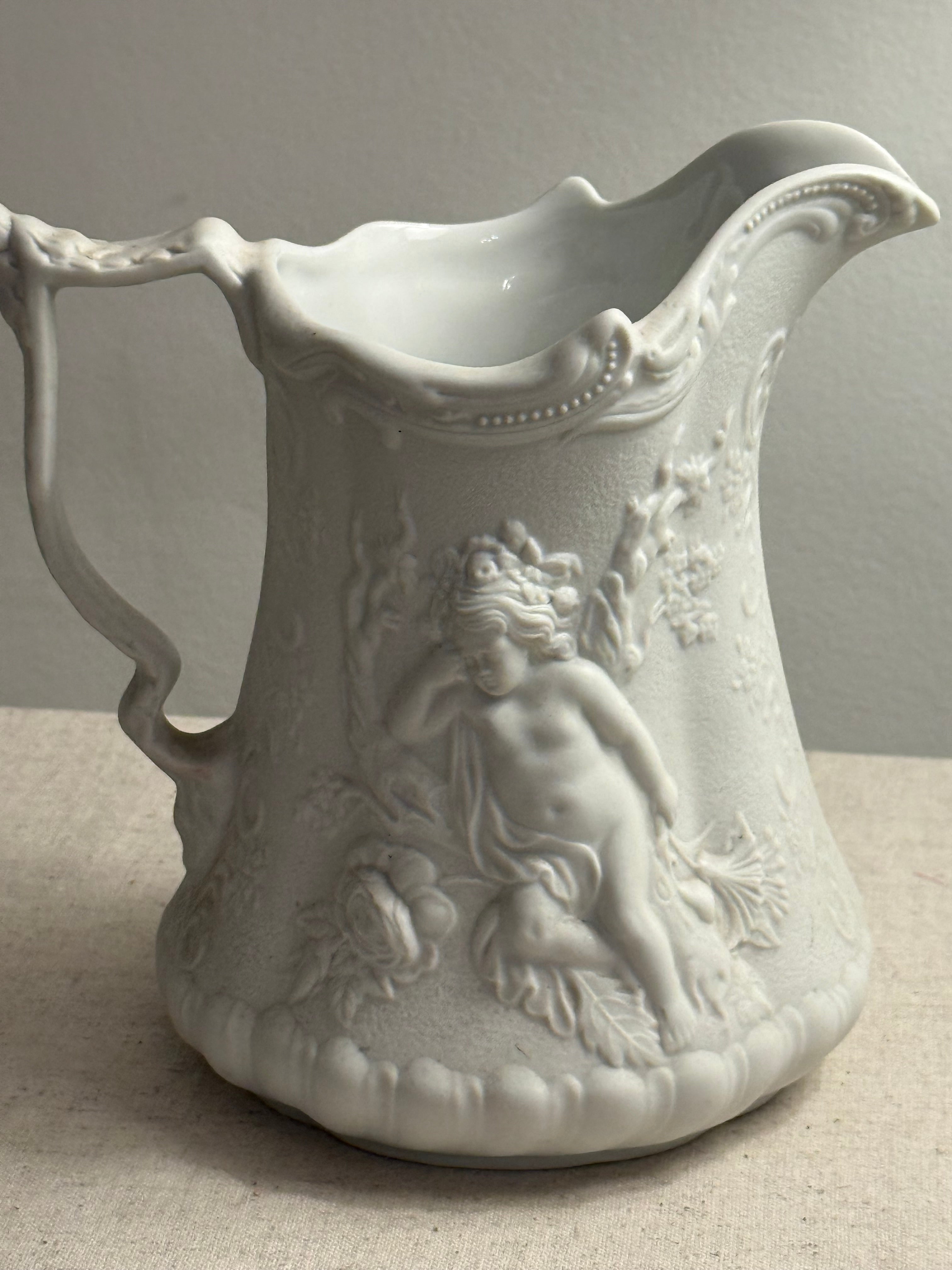 Vintage Portmeirion Parian Ware Cupid Cherub Relief Molded Jug 17cm