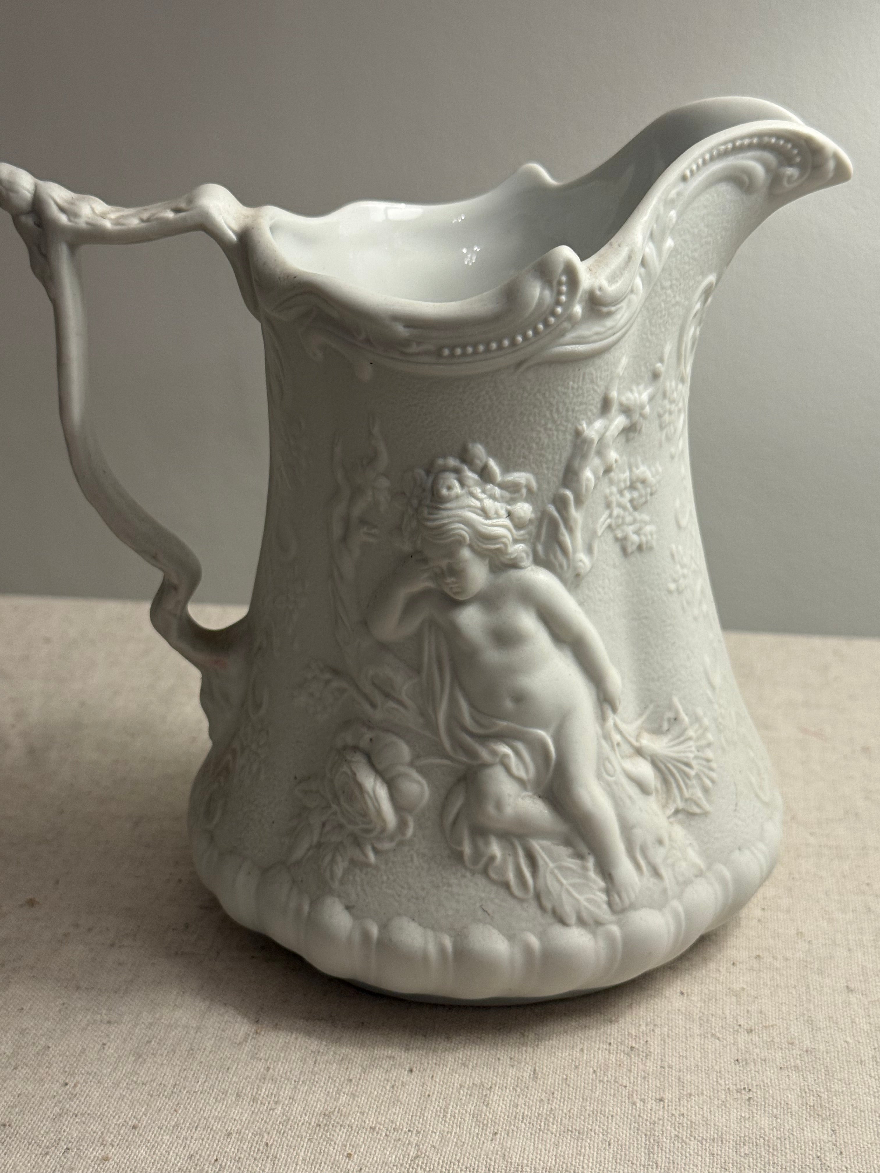 Vintage Portmeirion Parian Ware Cupid Cherub Relief Molded Jug 17cm
