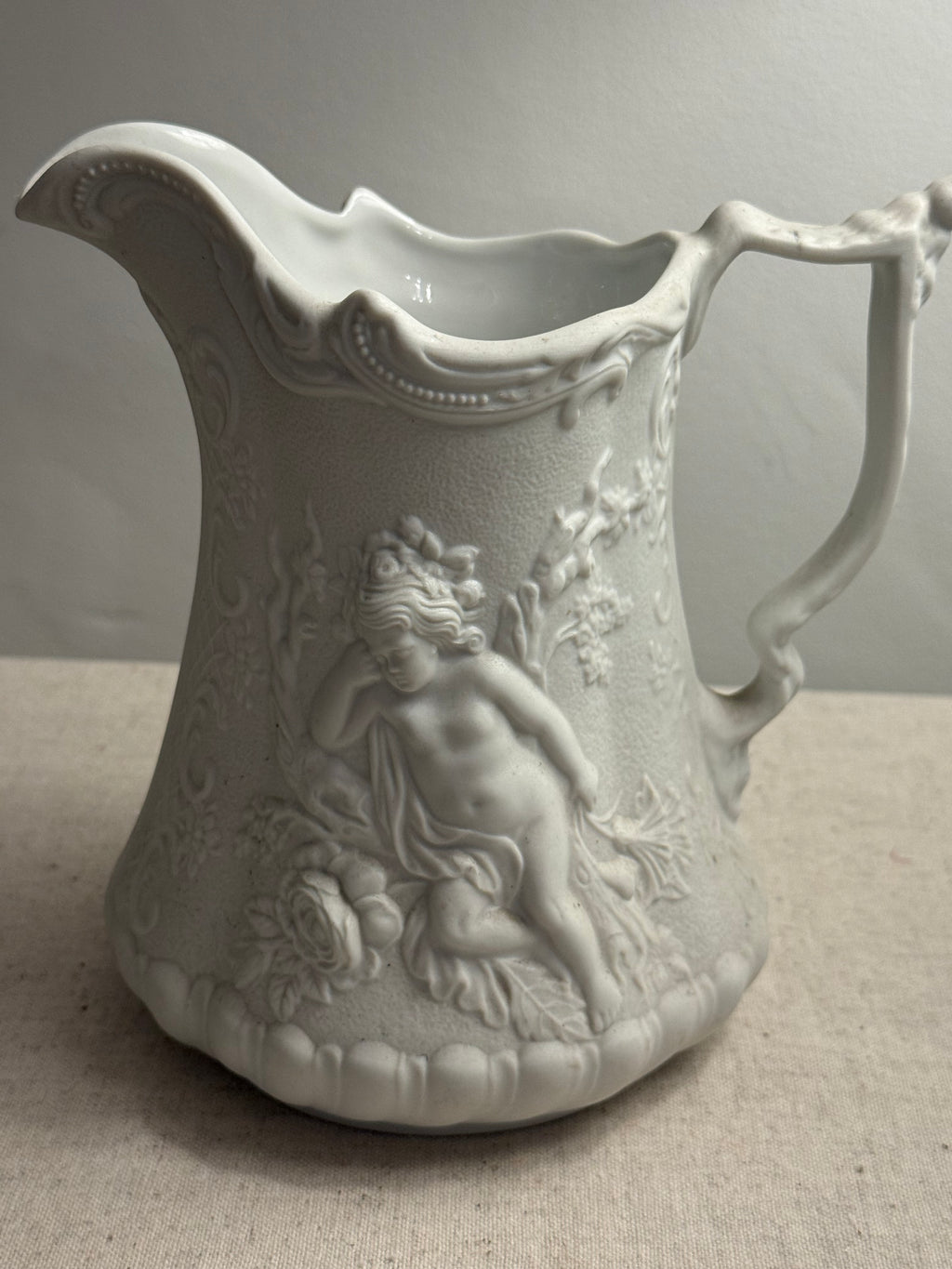 Vintage Portmeirion Parian Ware Cupid Cherub Relief Molded Jug 17cm
