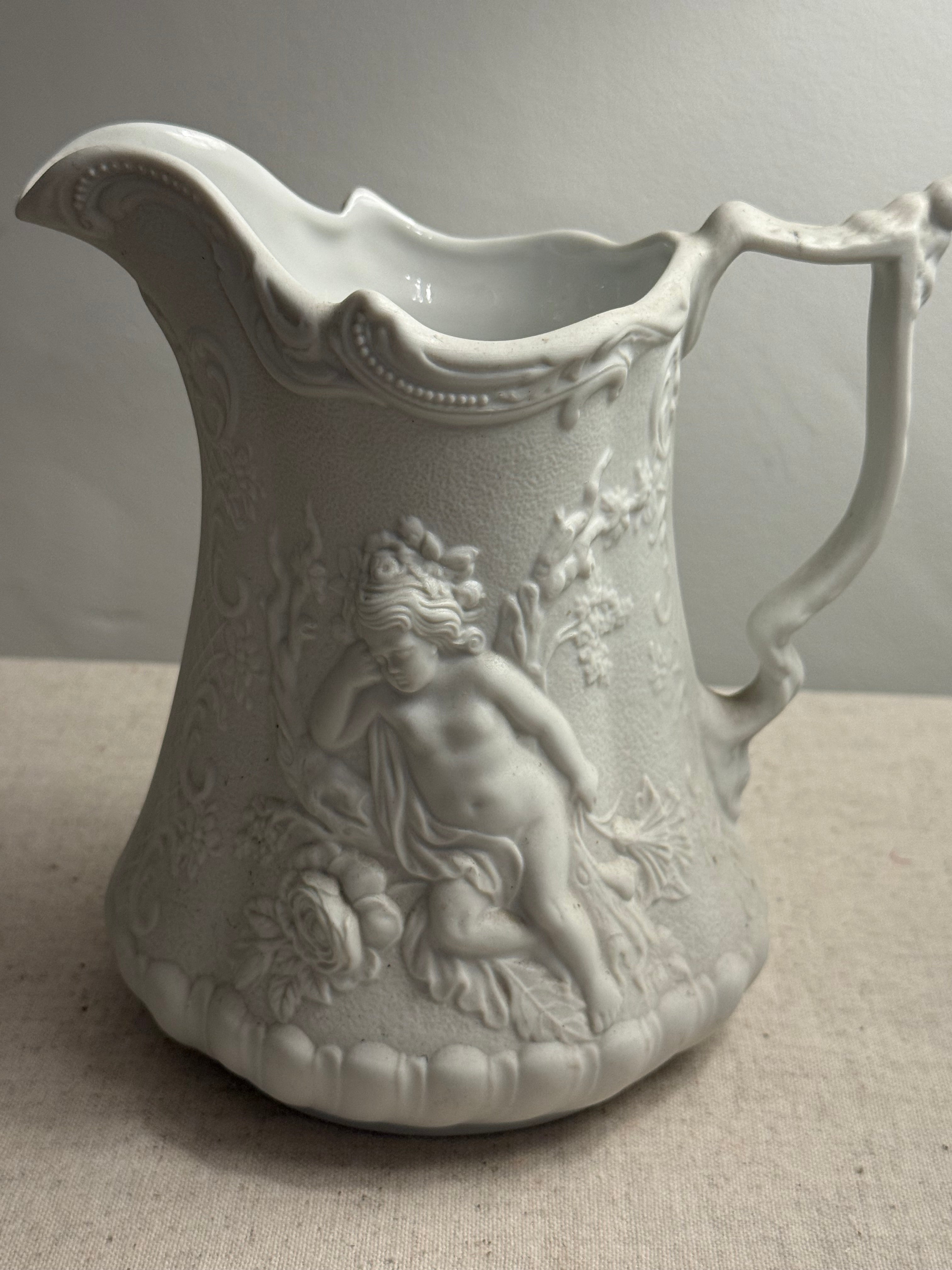 Vintage Portmeirion Parian Ware Cupid Cherub Relief Molded Jug 17cm