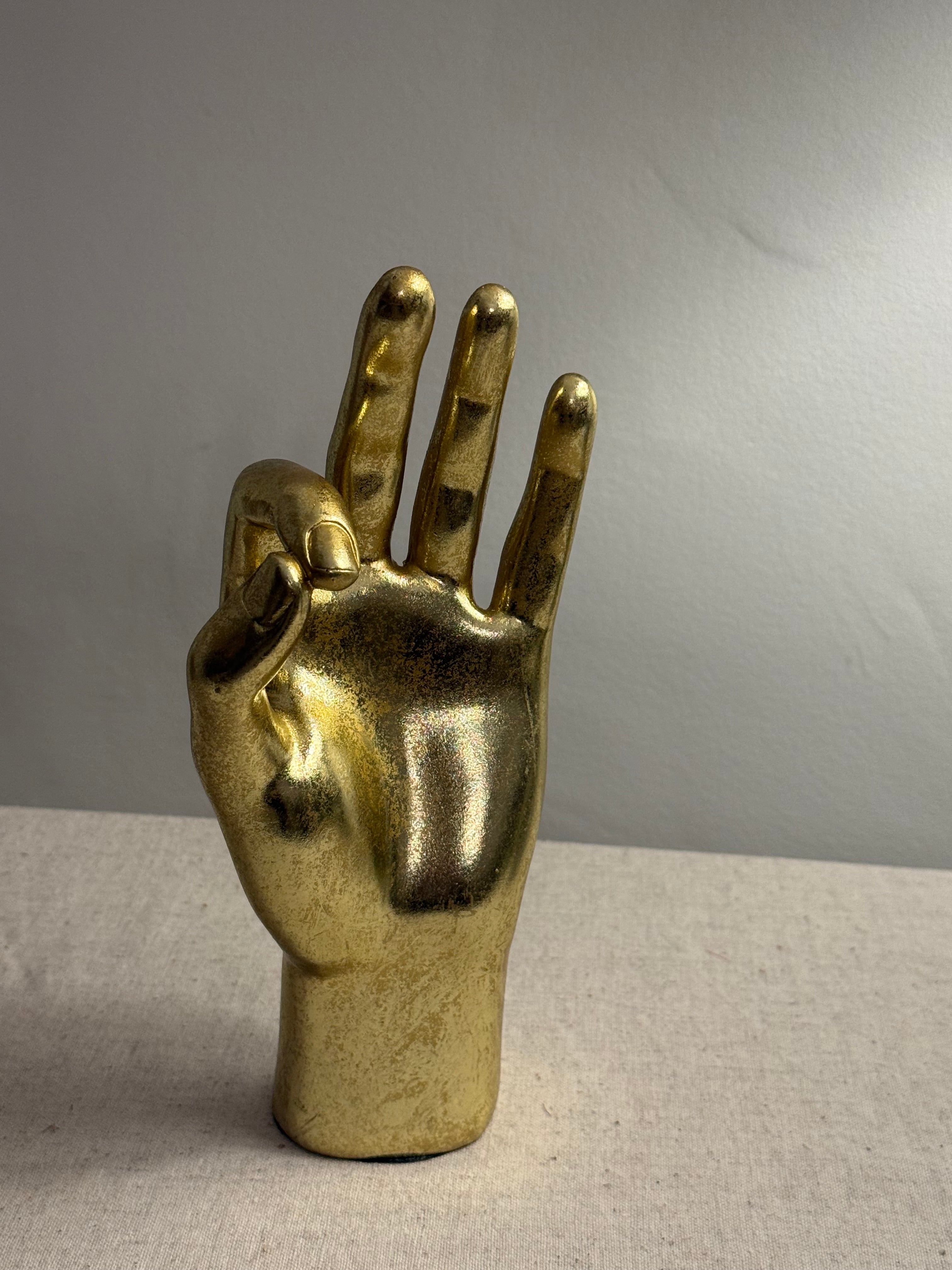Modern Metallic Gold "OK" Hand Gesture Sculpture