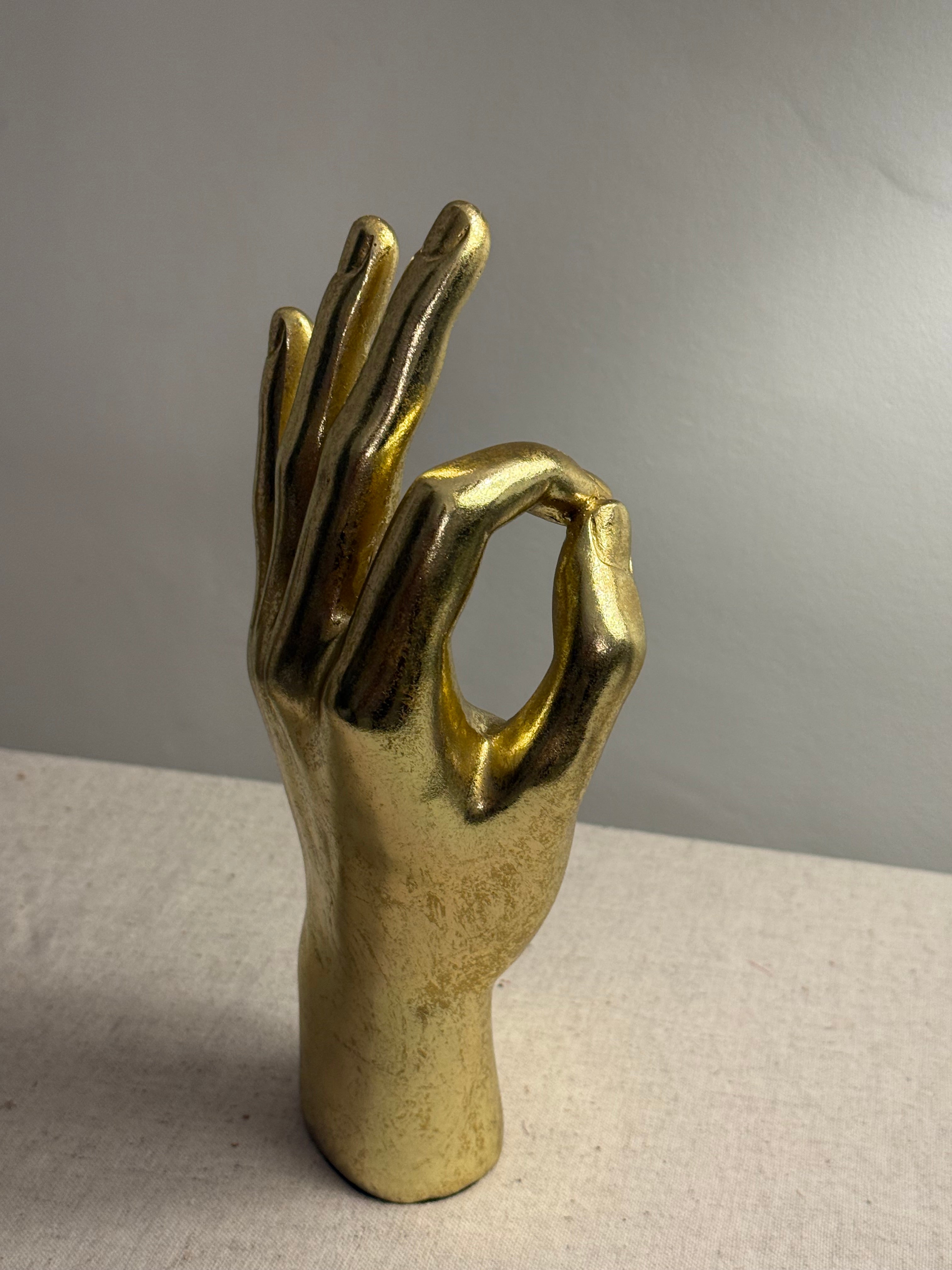 Modern Metallic Gold "OK" Hand Gesture Sculpture