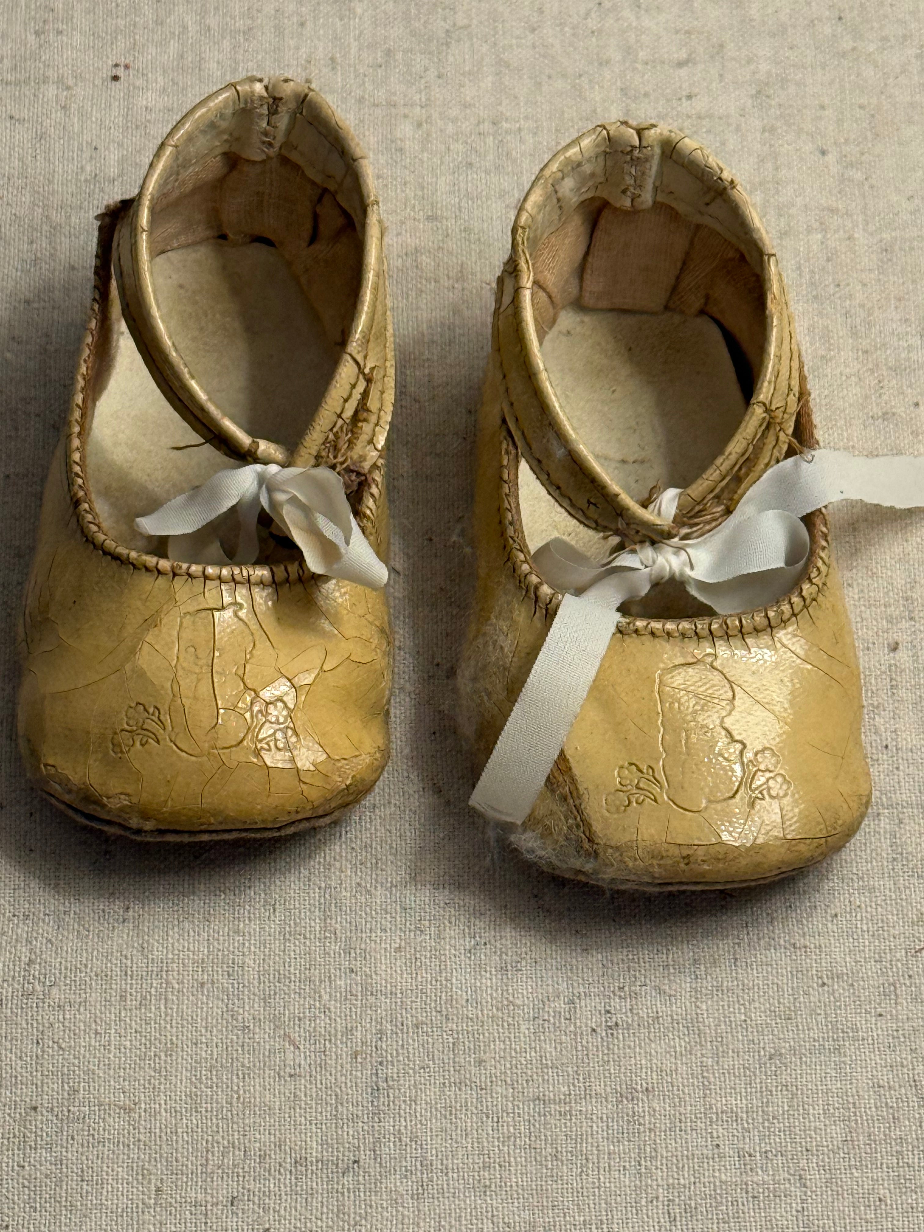 Antique 19thC Oilcloth Doll Shoes Mary Janes | Size 10/H 4.5" Soles