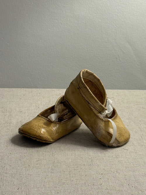 Antique 19thC Oilcloth Doll Shoes Mary Janes | Size 10/H 4.5" Soles