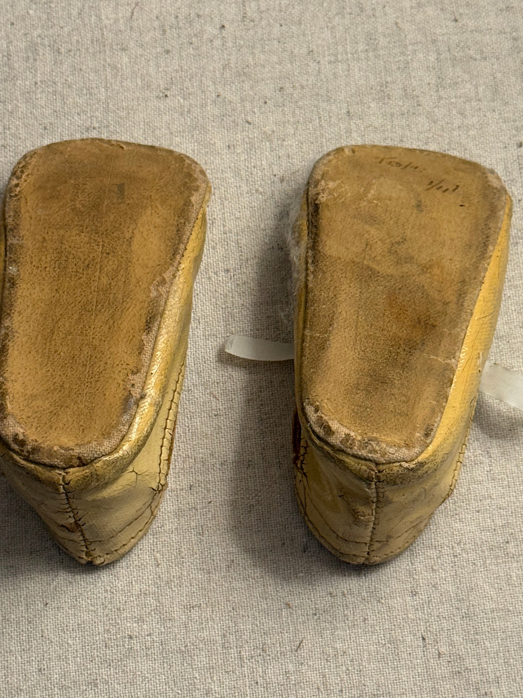 Antique 19thC Oilcloth Doll Shoes Mary Janes | Size 10/H 4.5" Soles